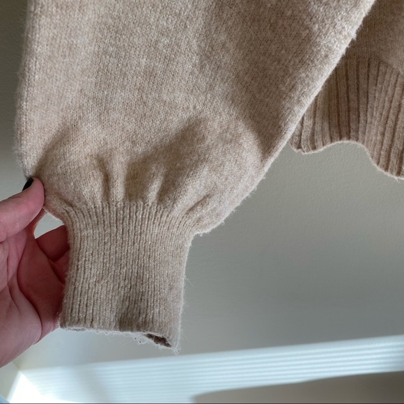 Topshop Oatmeal Tan Beige  Balloon Sleeve Drop Shoulder Cropped Cardigan Small - Picture 5 of 9